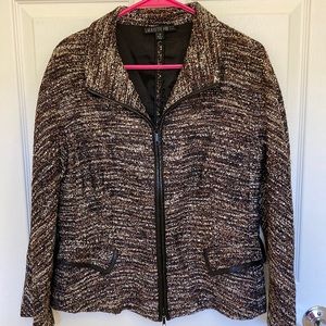 Lafayette 148 New York zip front tweed drop sleeve front pockets lined jacket